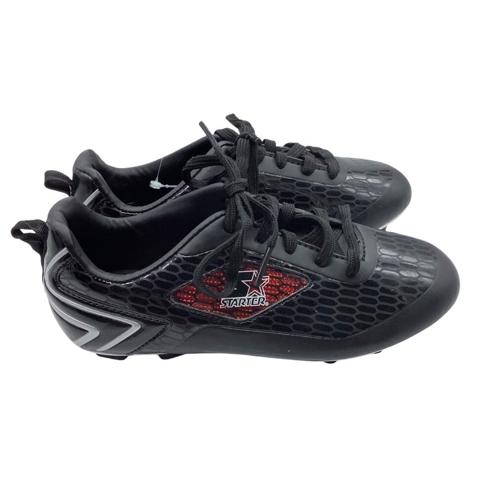 Starter Kids Soccer Cleats Black Red Size 2 Lightweight Durable Sole Sport Shoes